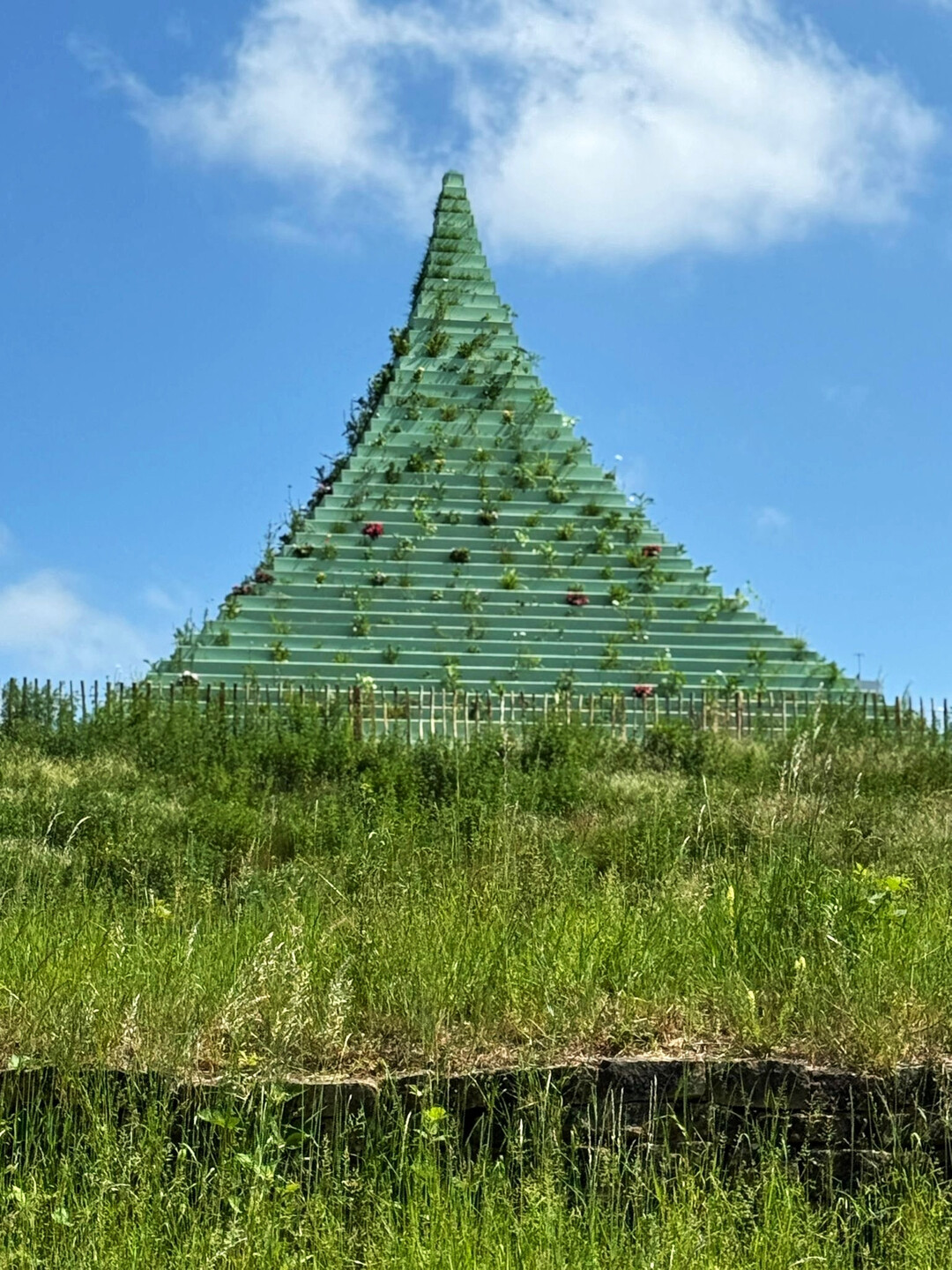 Kirchberg, am Mudan Museum: The Living Pyramid von Agnes Denes wurde als Gemeinschaftsprojekt gebaut und mit heimischer Flora bepflanzt. Im Laufe der Saison entsteht daraus ein monumentaler 9 m hoher blhender Pflanzengarten. Denes schuf das Werk ursprnglich fr den Socrates Sculpture Park in New York und hat es unter anderem 2017 auf der documenta 14 in Kassel reproduziert.