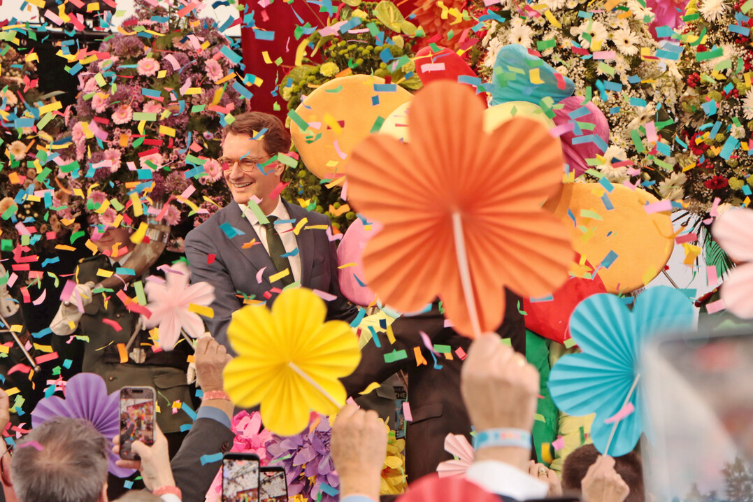 Ein strahlender Ministerpr�sident Hendrik W�st er�ffnete die Landesgartenschau in Neuss am 16. April 2026.