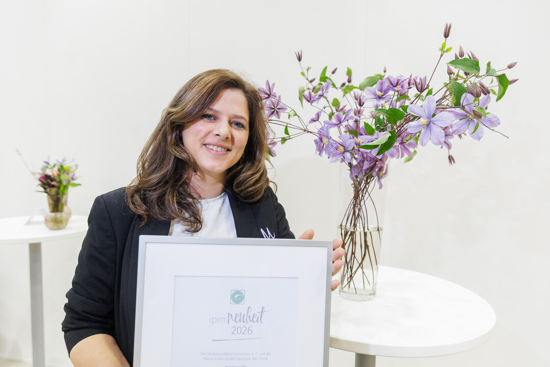 Helena van Achterberg (Marginpar B.V.) präsentiert die Clematis AMAZING TOKYO.