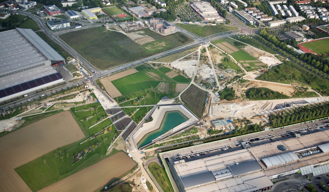Luftbild vom Gelände der Laga Ingolstadt im August 2019