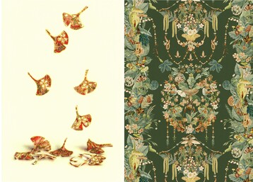Ausstellung Randbereiche im Forum Botanische Kunst: Rechts im Bild die florale Tapete von  Asuka Hishiki 