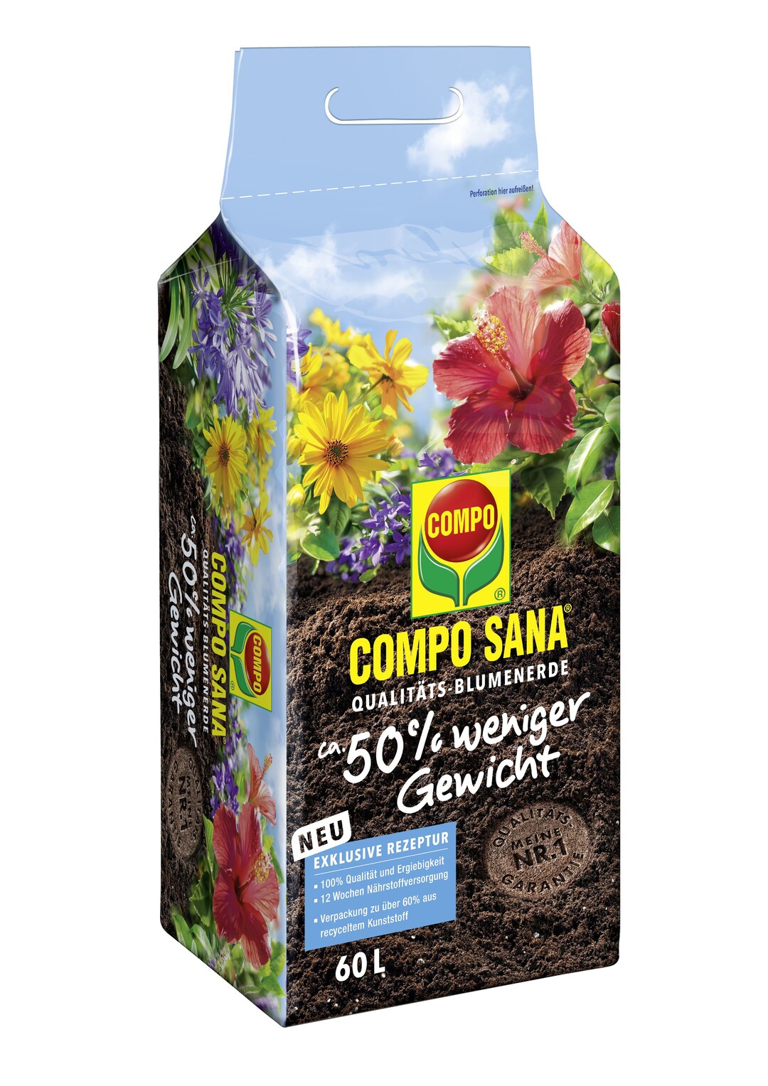     Die leichte Version der COMPO SANA Qualitts-Blumenerde mit 50% weniger Gewicht 