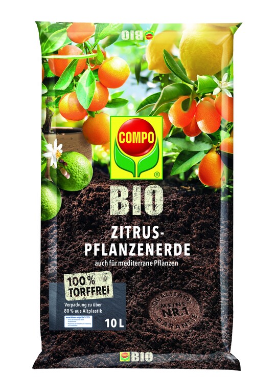      Neu im Sortiment von Compo ist  COMPO BIO Zitruspflanzenerde torffrei fr alle Zitrusgewchse und mediterranen Pflanzen. 