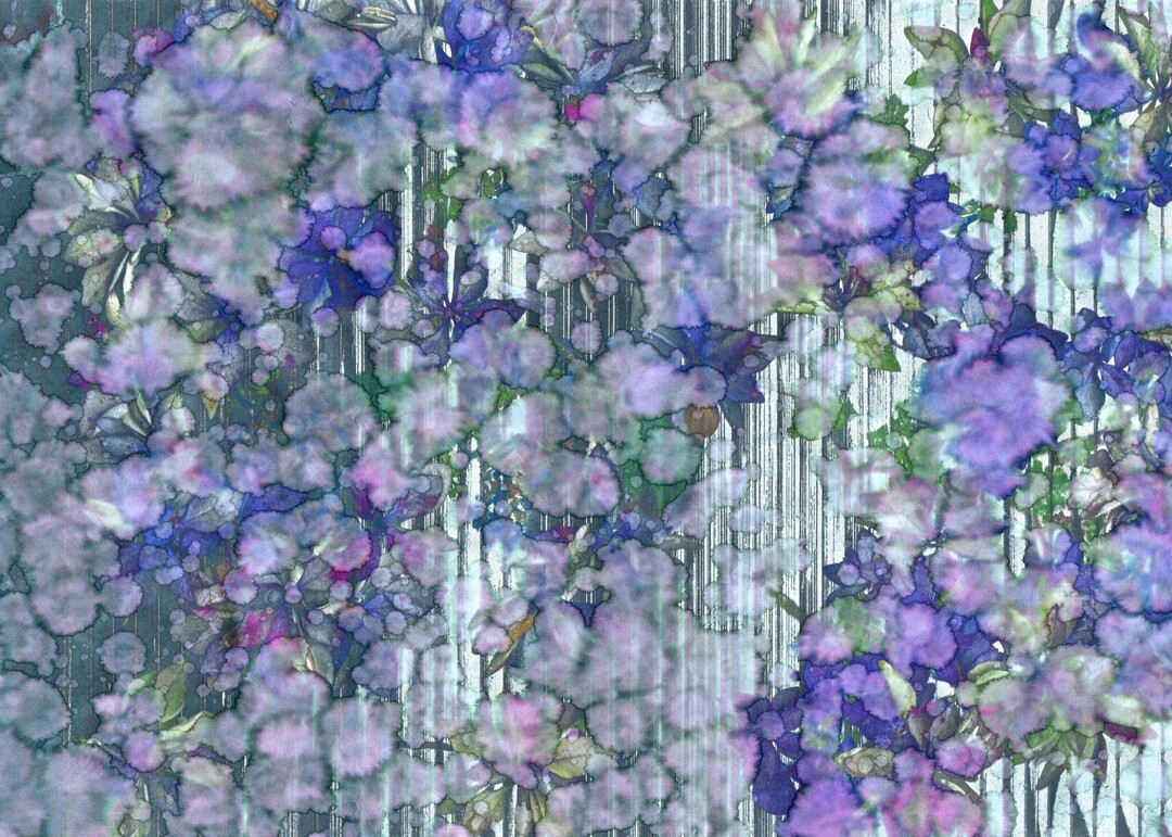 Ulrike Crespo, aus der Serie
Rainflowers, 2016, Fotokopie,
beregnet, gescannt und bearbeitet,